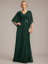 Sheath/Column V-Neck Floor-Length Chiffon Mother of the Bride Dress With Pleated Sequins Beading